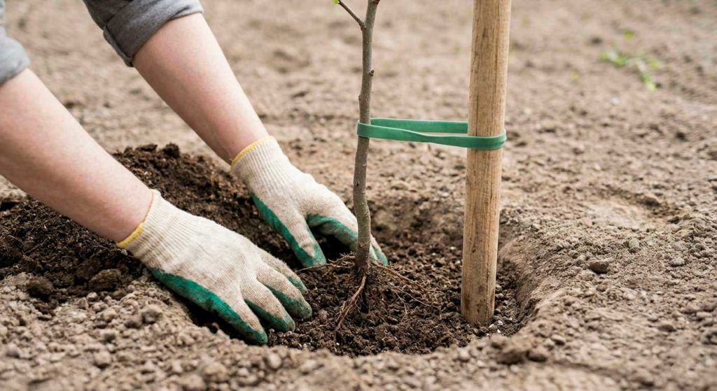 výsadba krok za krokem – správná hloubka, kořenový krček v úrovni terénu